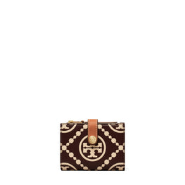 Women T Monogram Contrast Embossed Bi-Fold Wallet - Maroon / New Cream