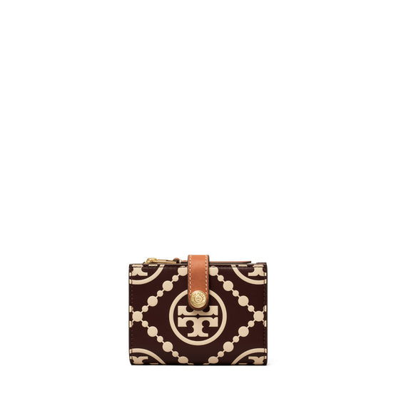 Women T Monogram Contrast Embossed Bi-Fold Wallet - Maroon / New Cream