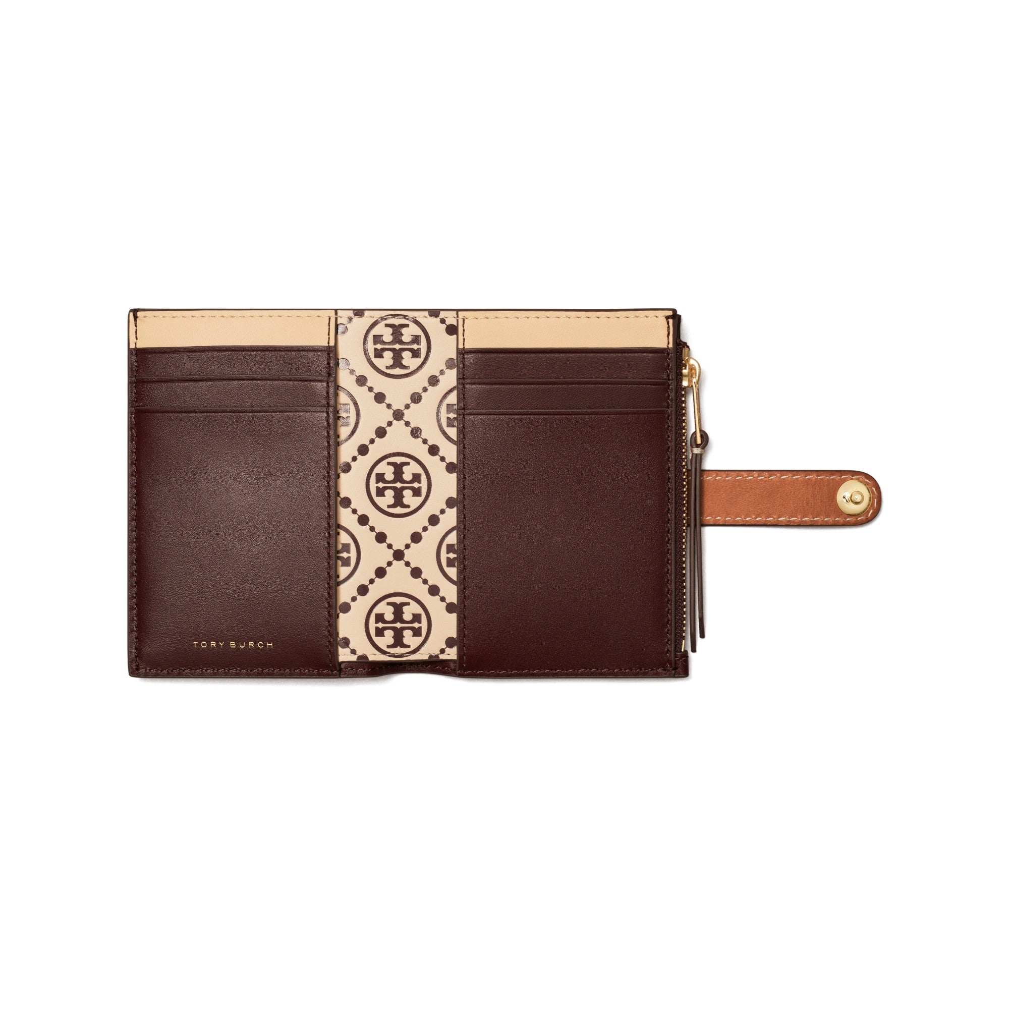 Women T Monogram Contrast Embossed Bi-Fold Wallet - Maroon / New Cream