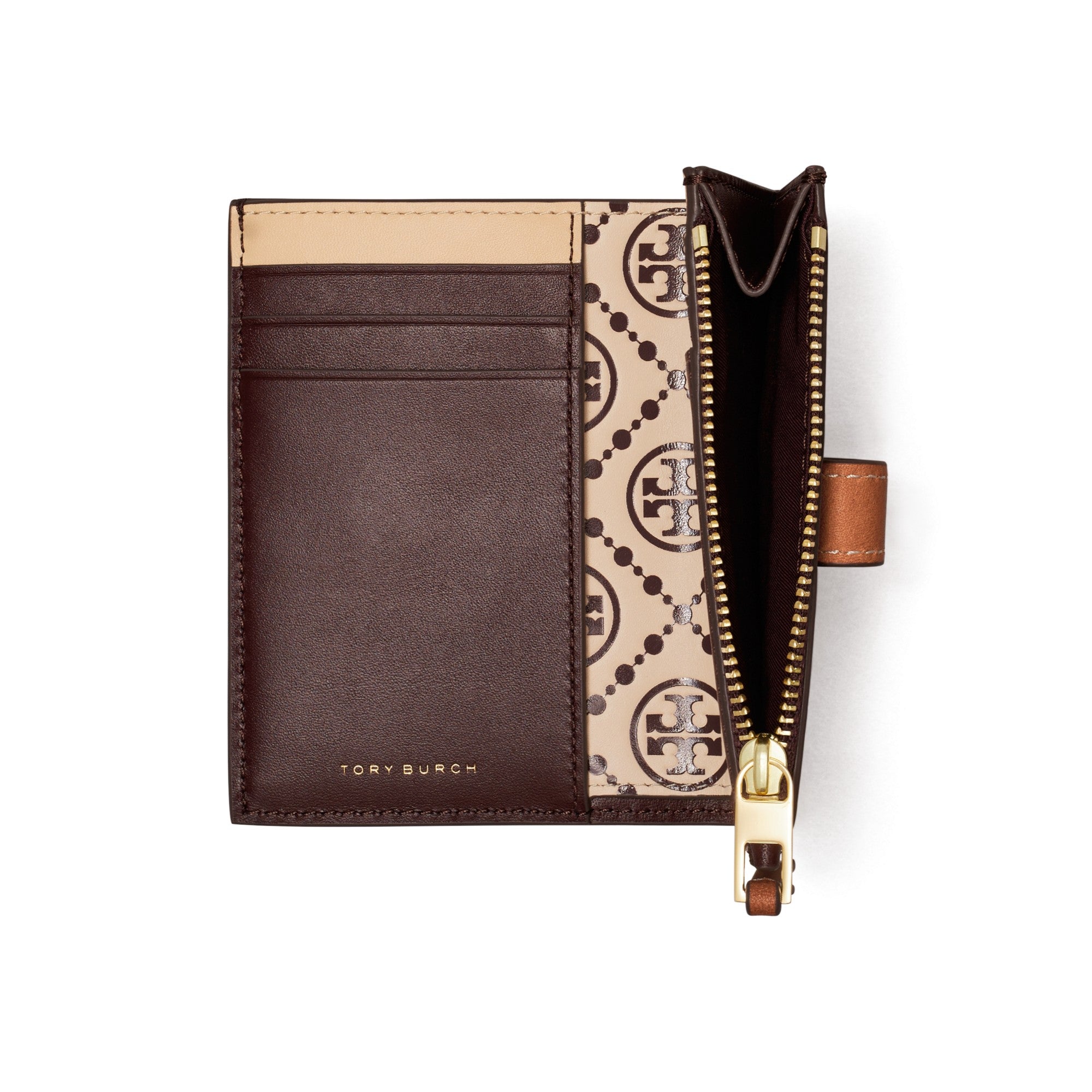 Women T Monogram Contrast Embossed Bi-Fold Wallet - Maroon / New Cream