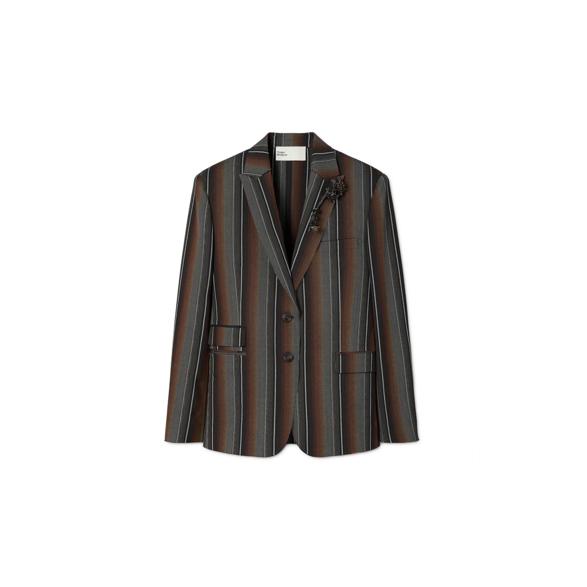 Women Striped Wool Jacquard Jacket - Black/Rust