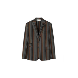 Women Striped Wool Jacquard Jacket - Black/Rust