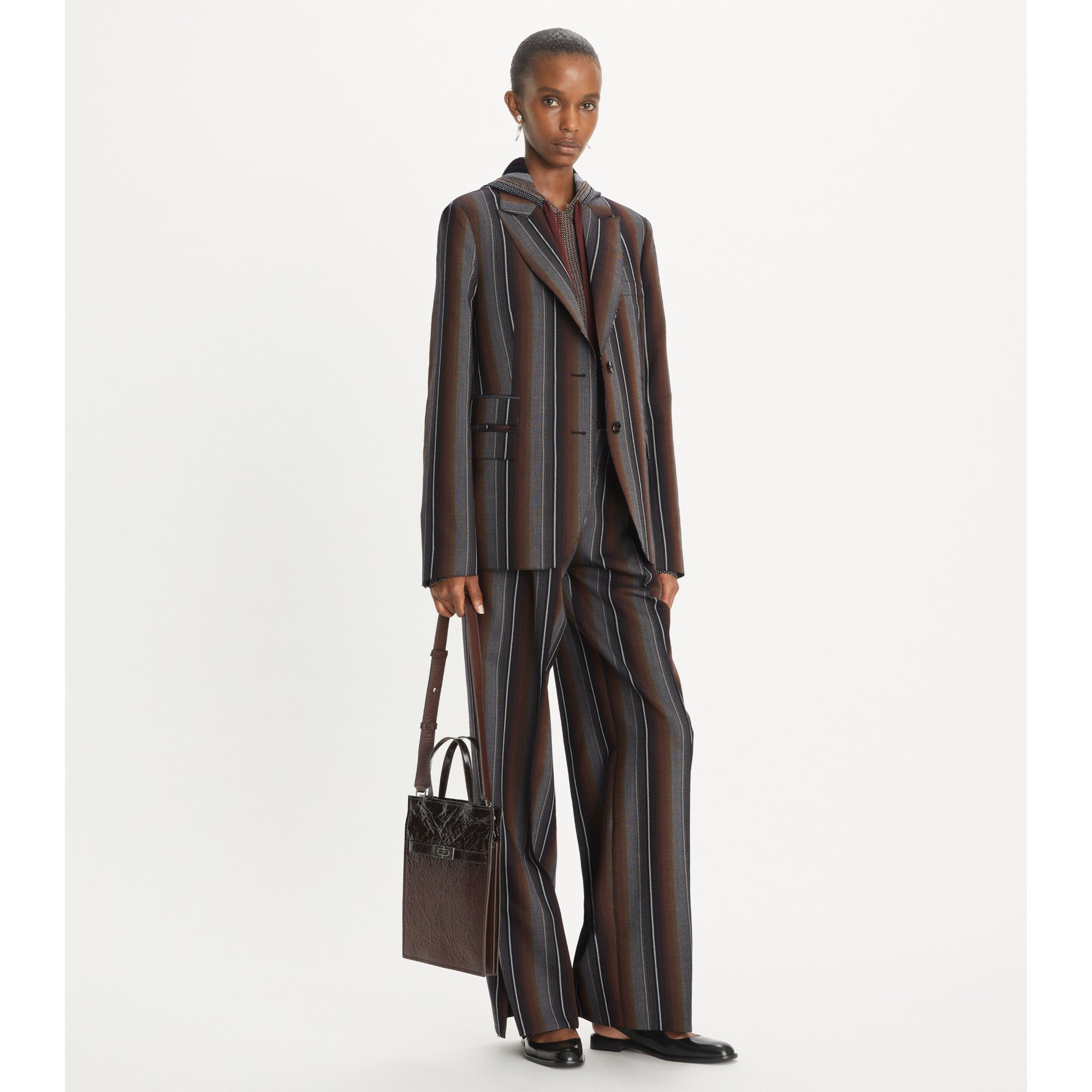 Women Striped Wool Jacquard Jacket - Black/Rust