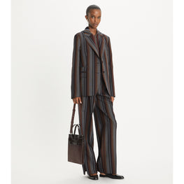 Women Striped Wool Jacquard Jacket - Black/Rust