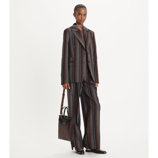 Women Striped Wool Jacquard Jacket - Black/Rust