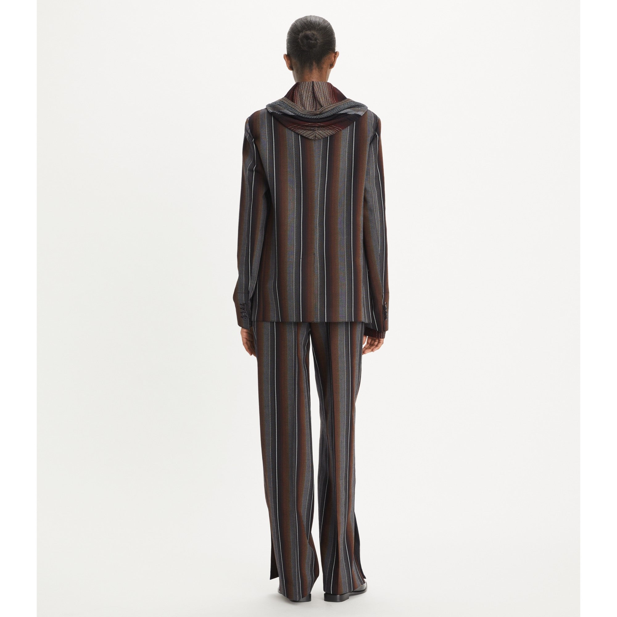 Women Striped Wool Jacquard Jacket - Black/Rust