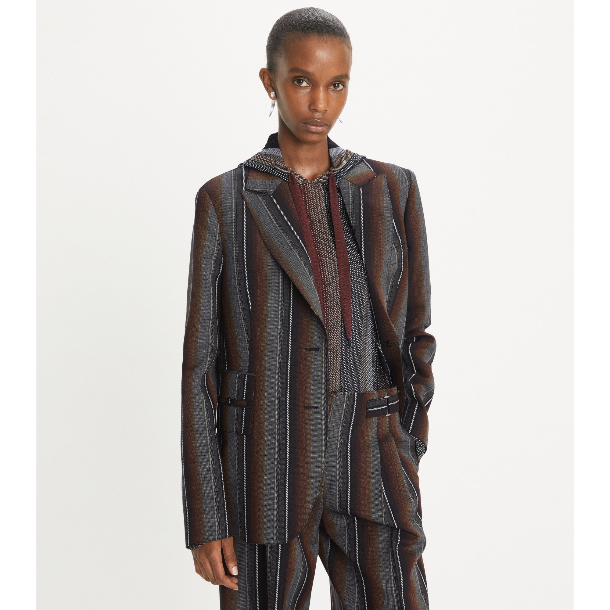 Women Striped Wool Jacquard Jacket - Black/Rust