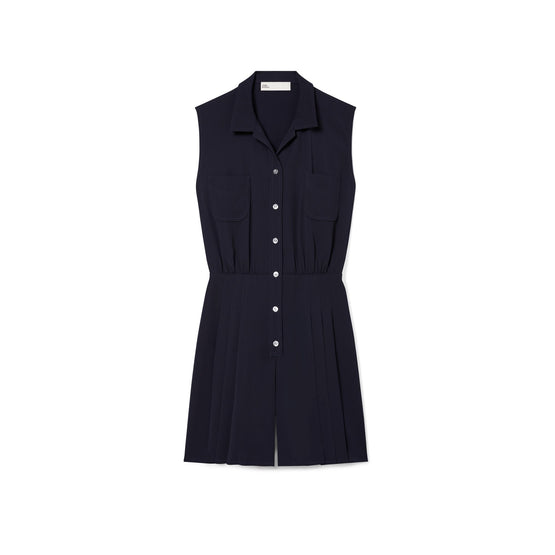 Women Pleated Twill Romper - Midnight Ink