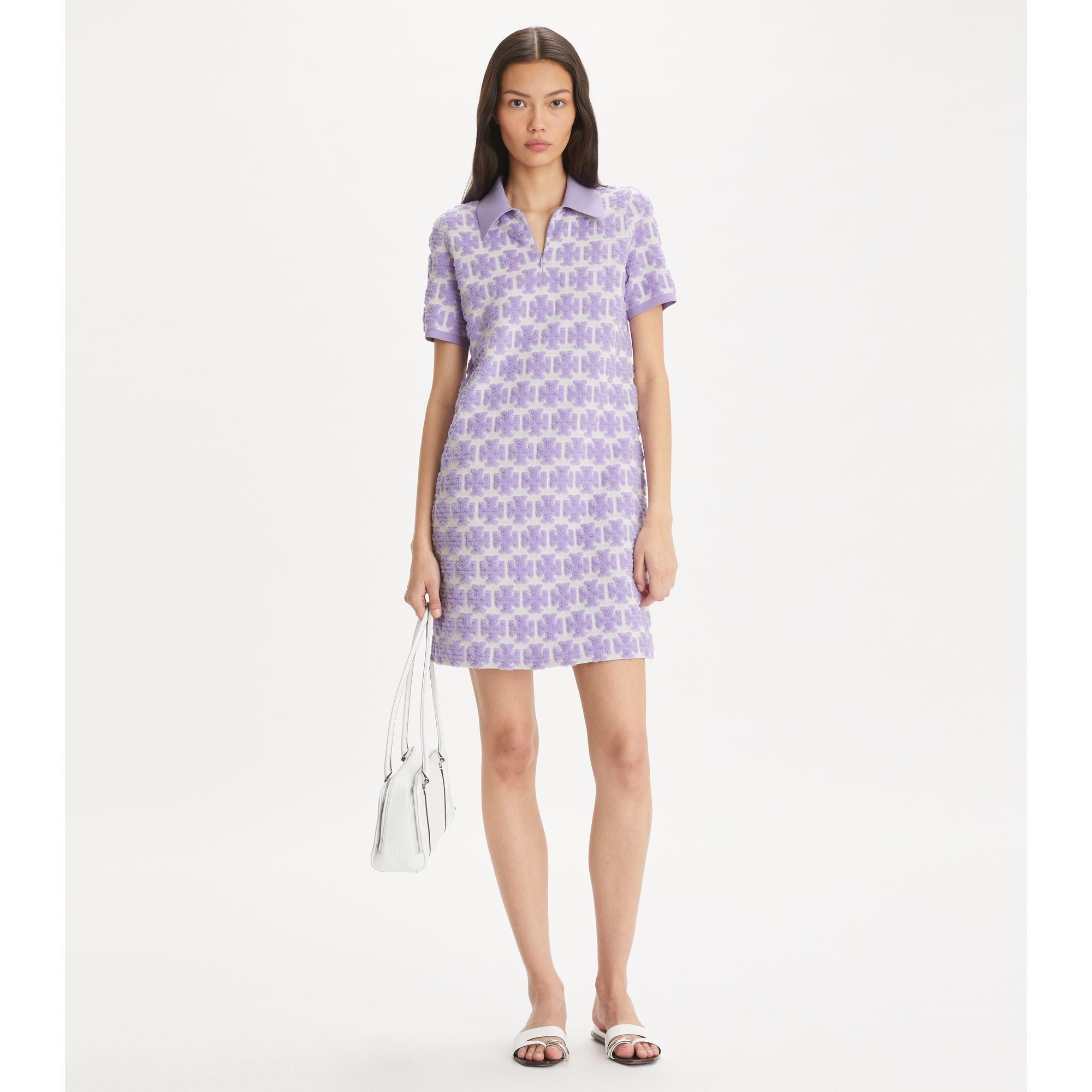 Women Bouclè Polo Dress - Crisp Lavender / Soft White
