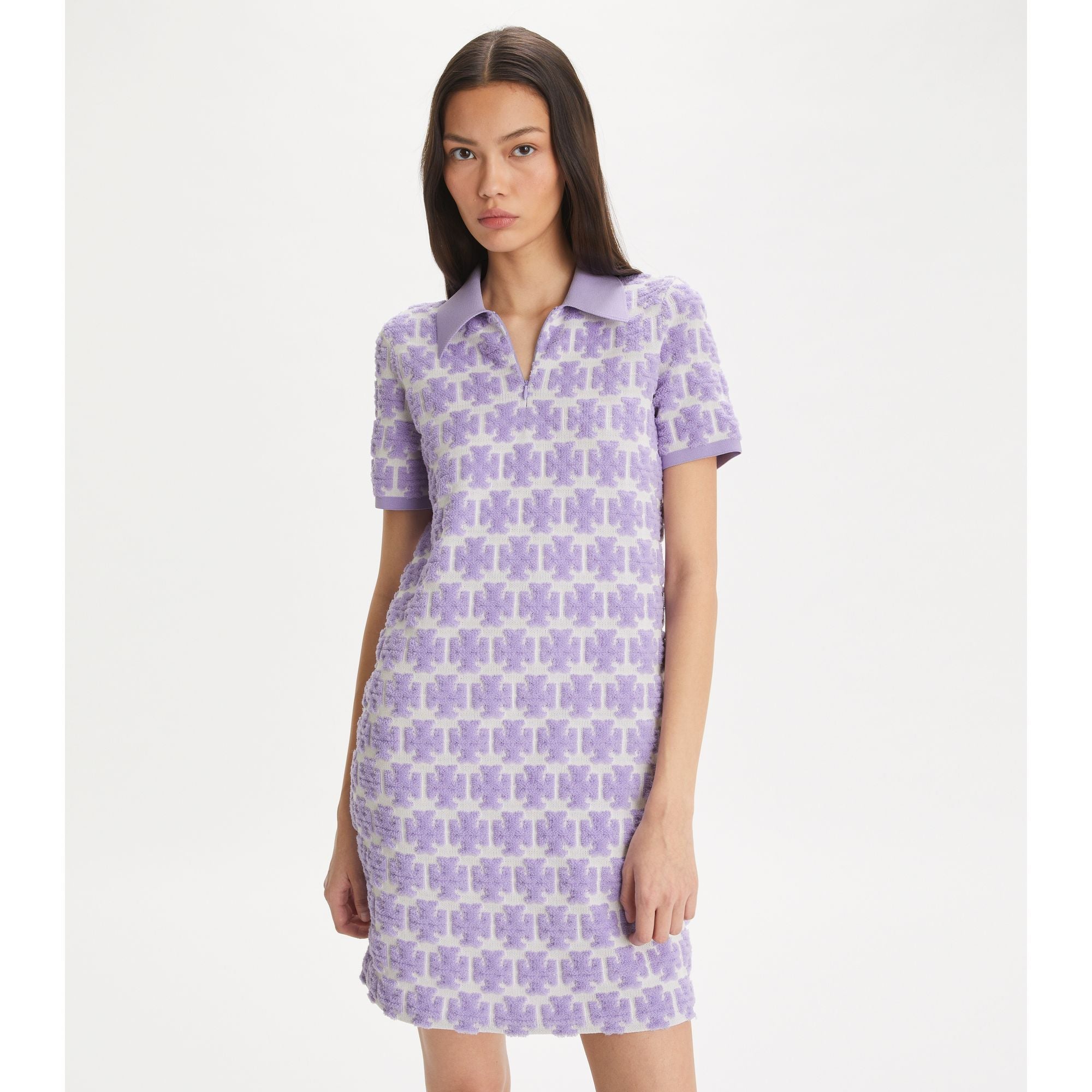 Women Bouclè Polo Dress - Crisp Lavender / Soft White