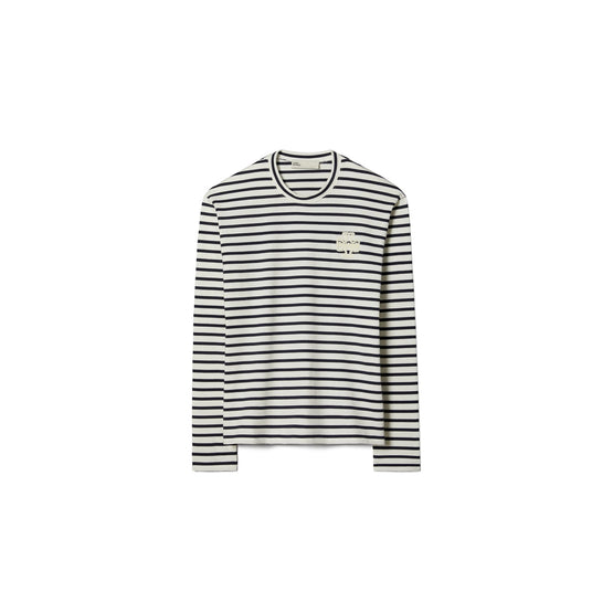 Women Cotton Chenille Logo Top - White Sailor Stripe