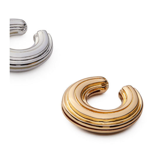 Women Donut Ear Cuff Set - Light Brass / Light Silver