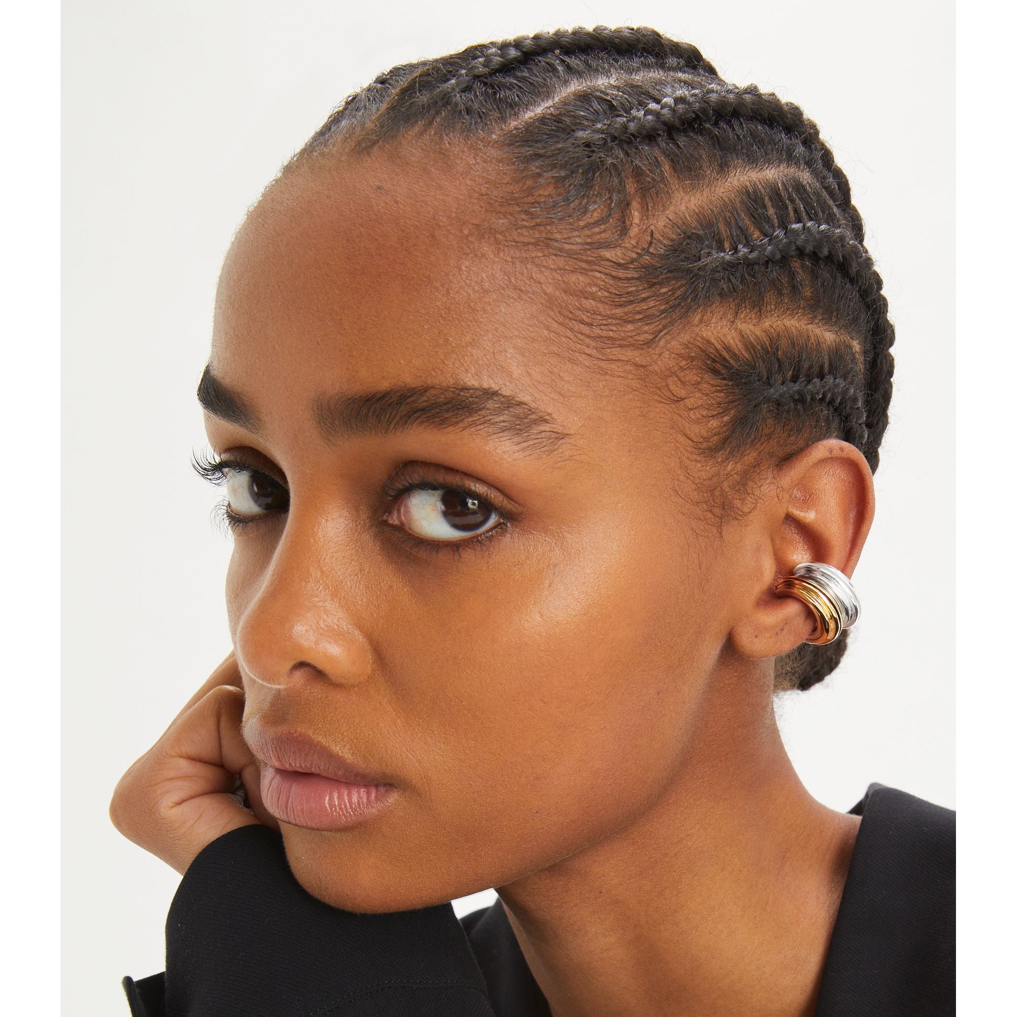 Women Donut Ear Cuff Set - Light Brass / Light Silver