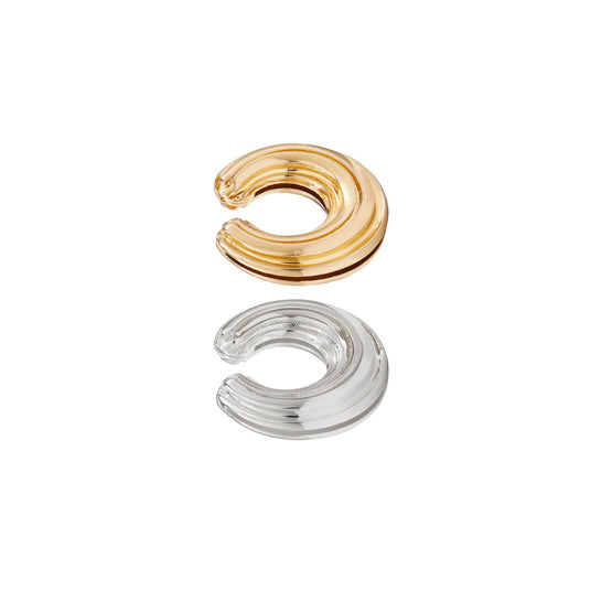 Women Donut Ear Cuff Set - Light Brass / Light Silver