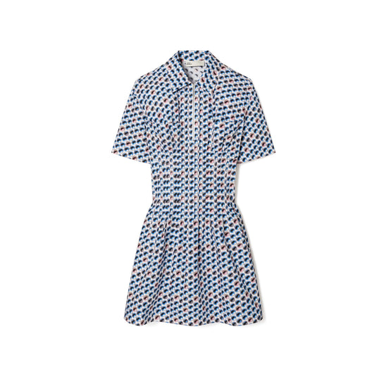 Women Printed Poplin Dress - Blue Candy Dot
