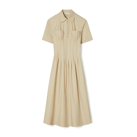 Women Poplin Pleat-Waist Dress - Dove Gray