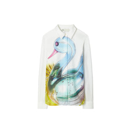 Women Lucky Duck Silk Shirt - Blue Lucky Duck