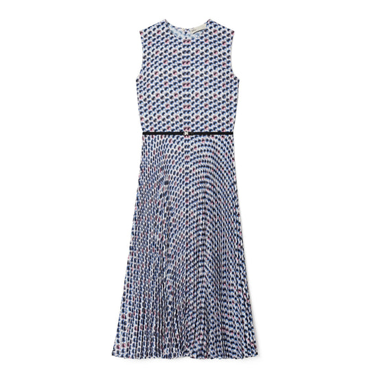 Women Printed Twill Dress - Blue Candy Dot
