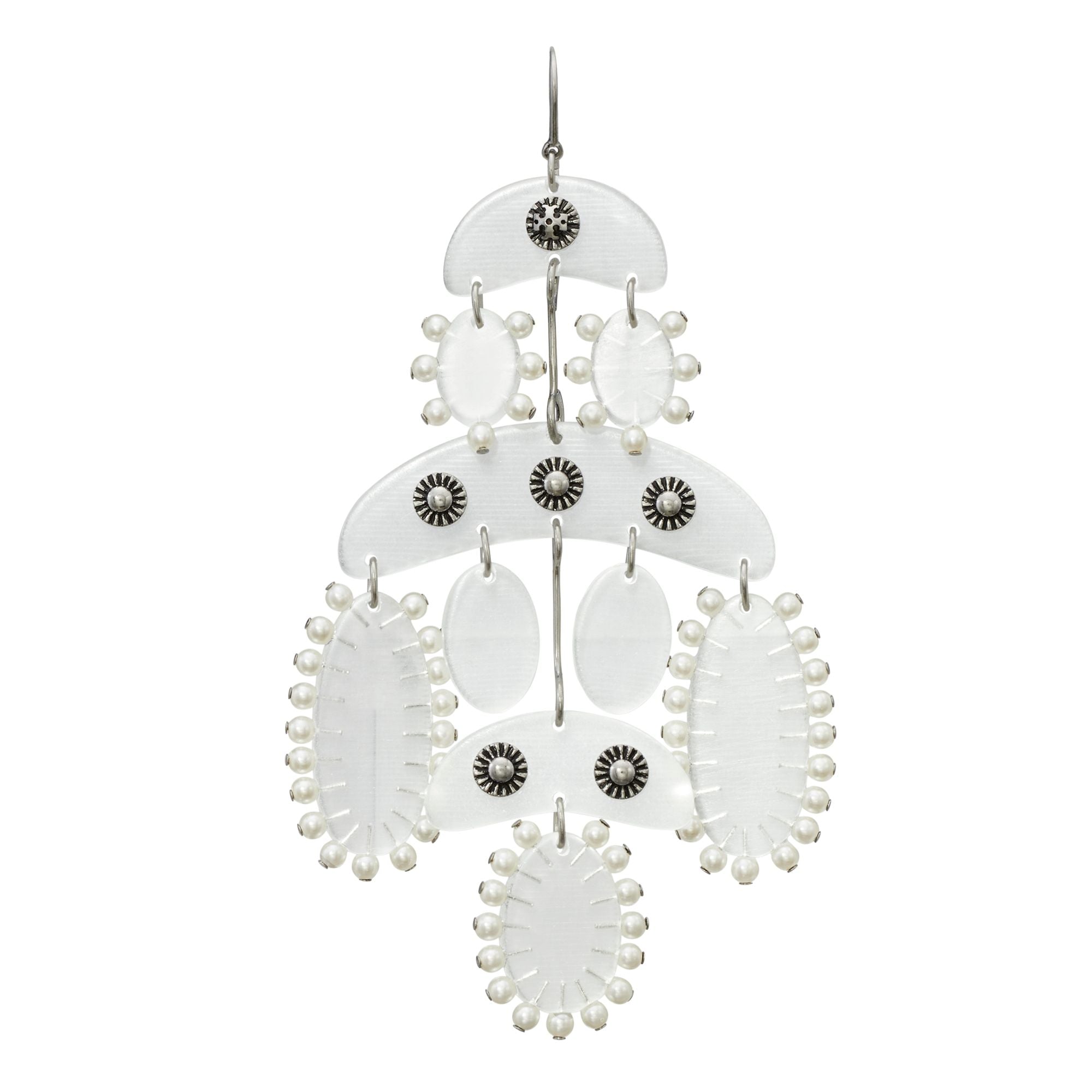 Women Abstract Beaded Chandelier Earrings - Antique Tory Silver / Clear