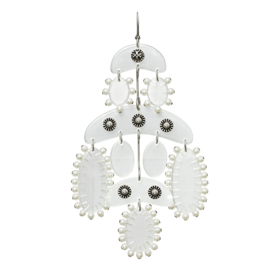 Women Abstract Beaded Chandelier Earrings - Antique Tory Silver / Clear