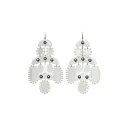Women Abstract Beaded Chandelier Earrings - Antique Tory Silver / Clear