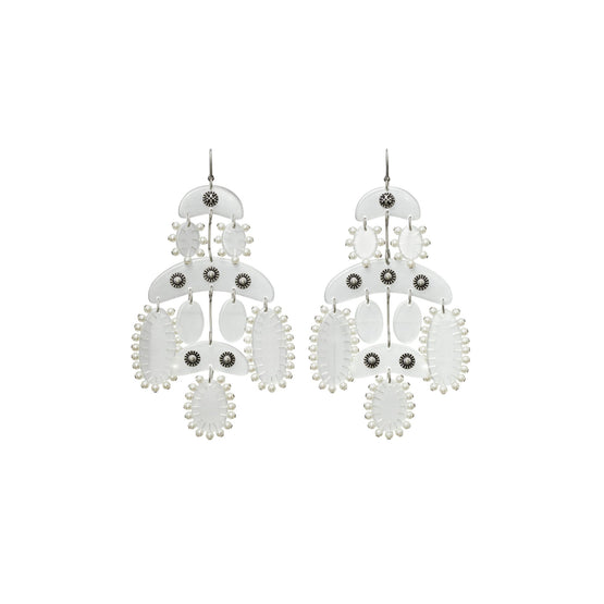 Women Abstract Beaded Chandelier Earrings - Antique Tory Silver / Clear