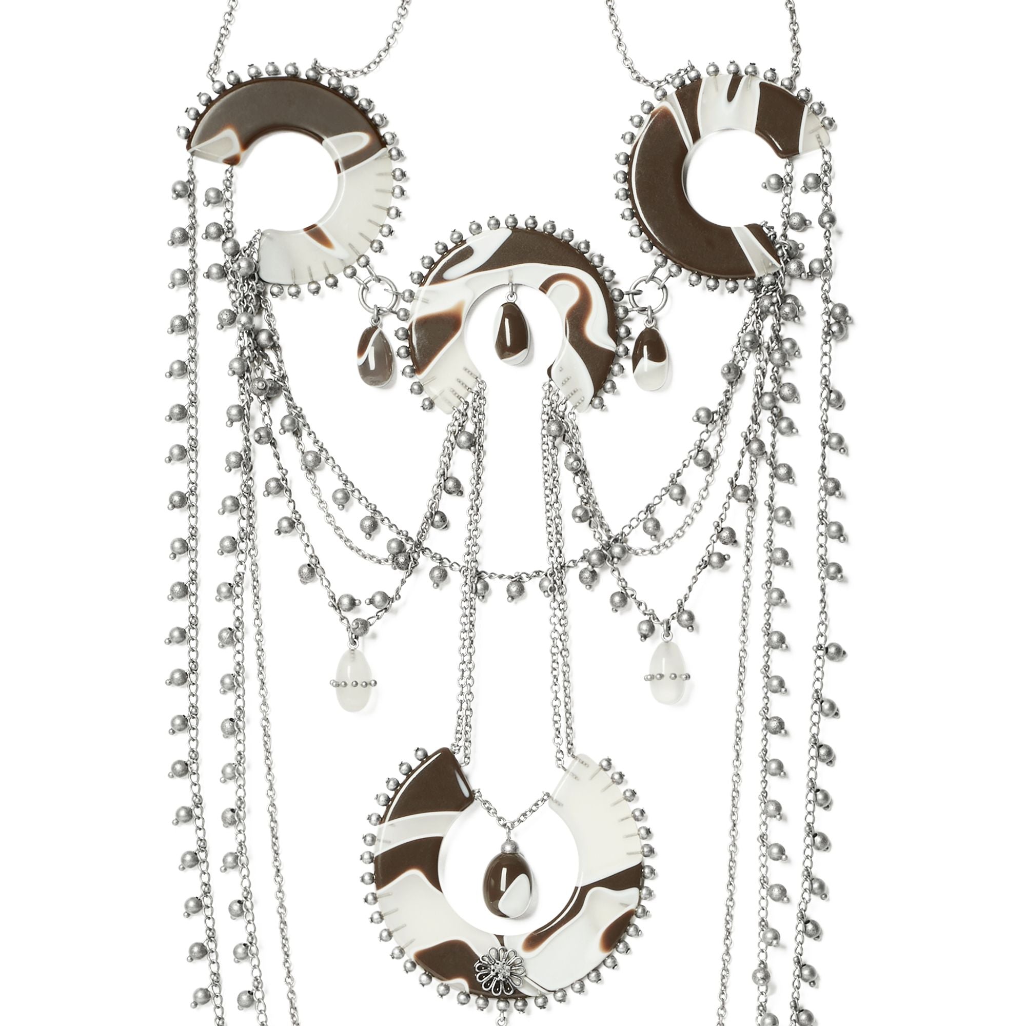 Women Bead And Resin Necklace - Antique Tory Silver / Multi