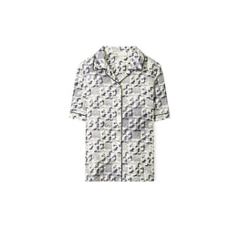 Women Printed Silk Camp Shirt - New Ivory Pixelated Logo