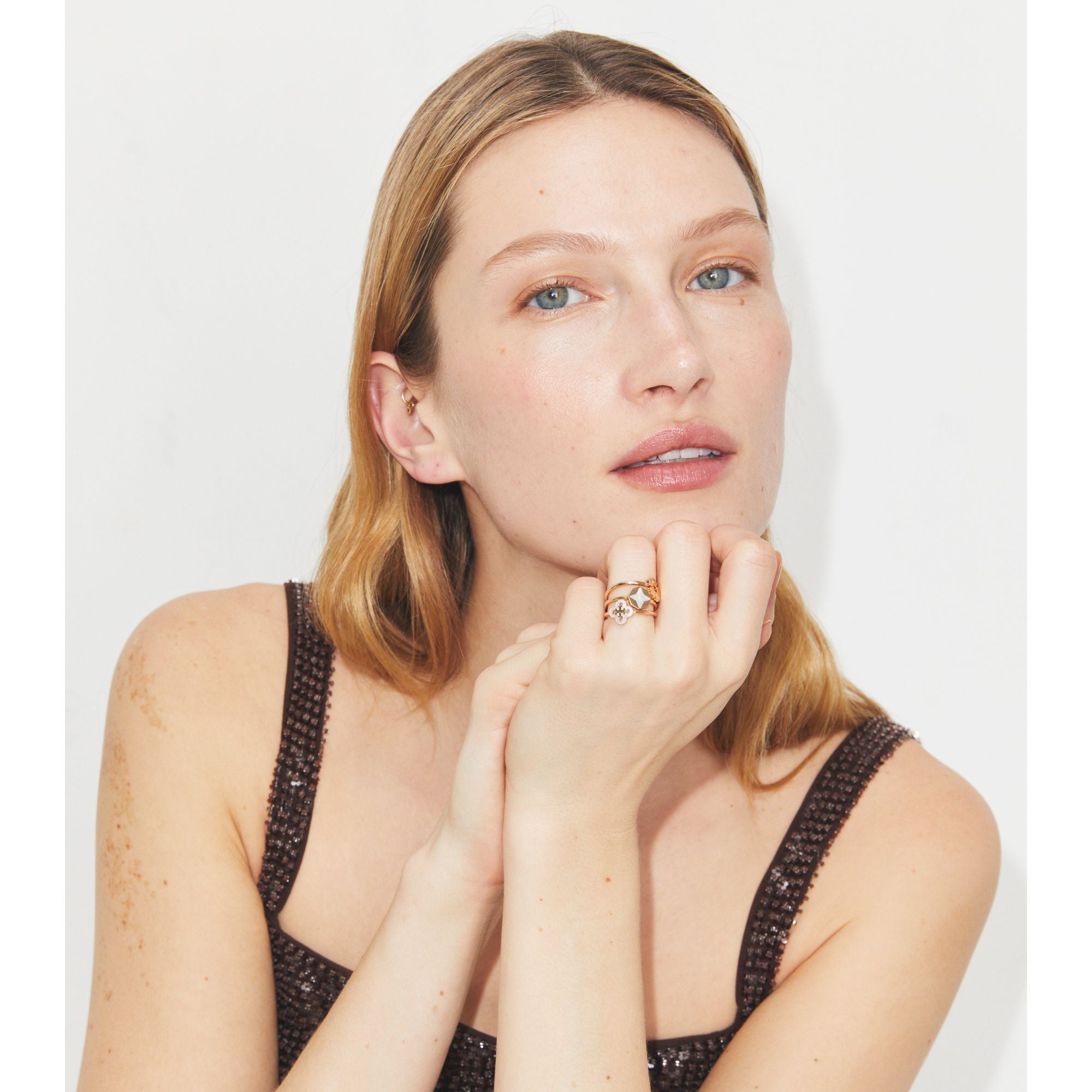 Women Forget Me Not Stacking Ring Set - Tory Gold / Mother Of Pearl
