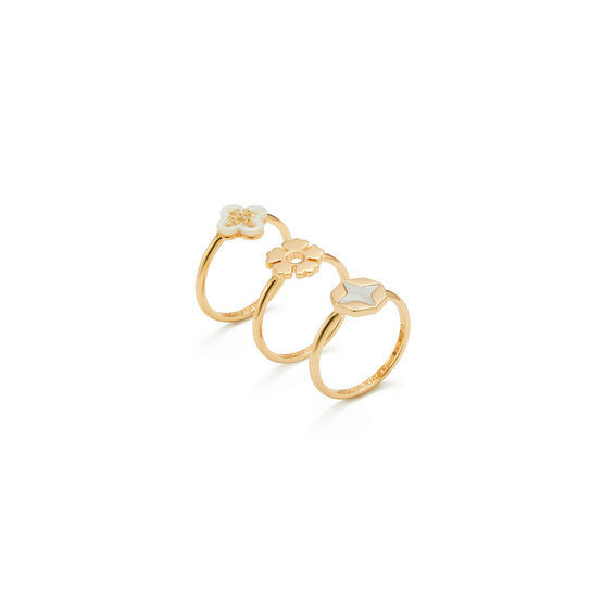 Women Forget Me Not Stacking Ring Set - Tory Gold / Mother Of Pearl