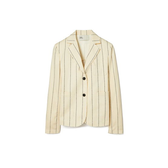 Women Striped Cotton Blazer - Ivory/Navy