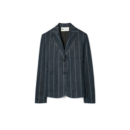 Women Striped Cotton Blazer - Navy/Ivory