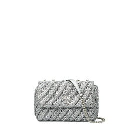 Women Kira Woven Small Convertible Shoulder Bag - Silver