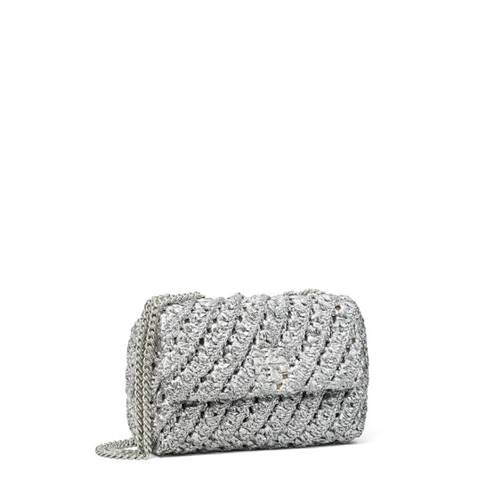 Women Kira Woven Small Convertible Shoulder Bag - Silver