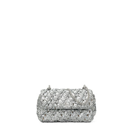 Women Kira Woven Mini Flap Bag - Silver