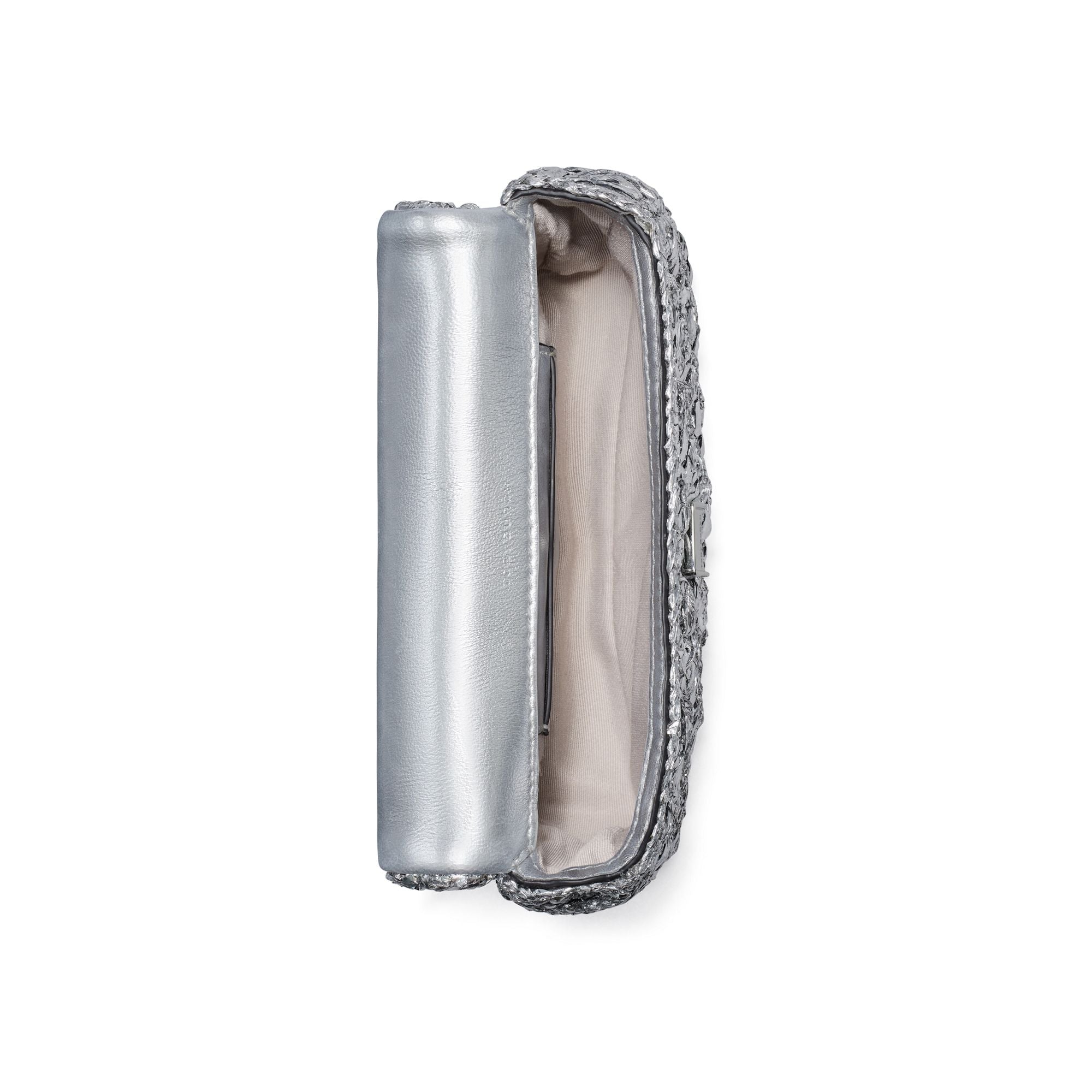 Women Kira Woven Mini Flap Bag - Silver