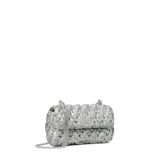 Women Kira Woven Mini Flap Bag - Silver