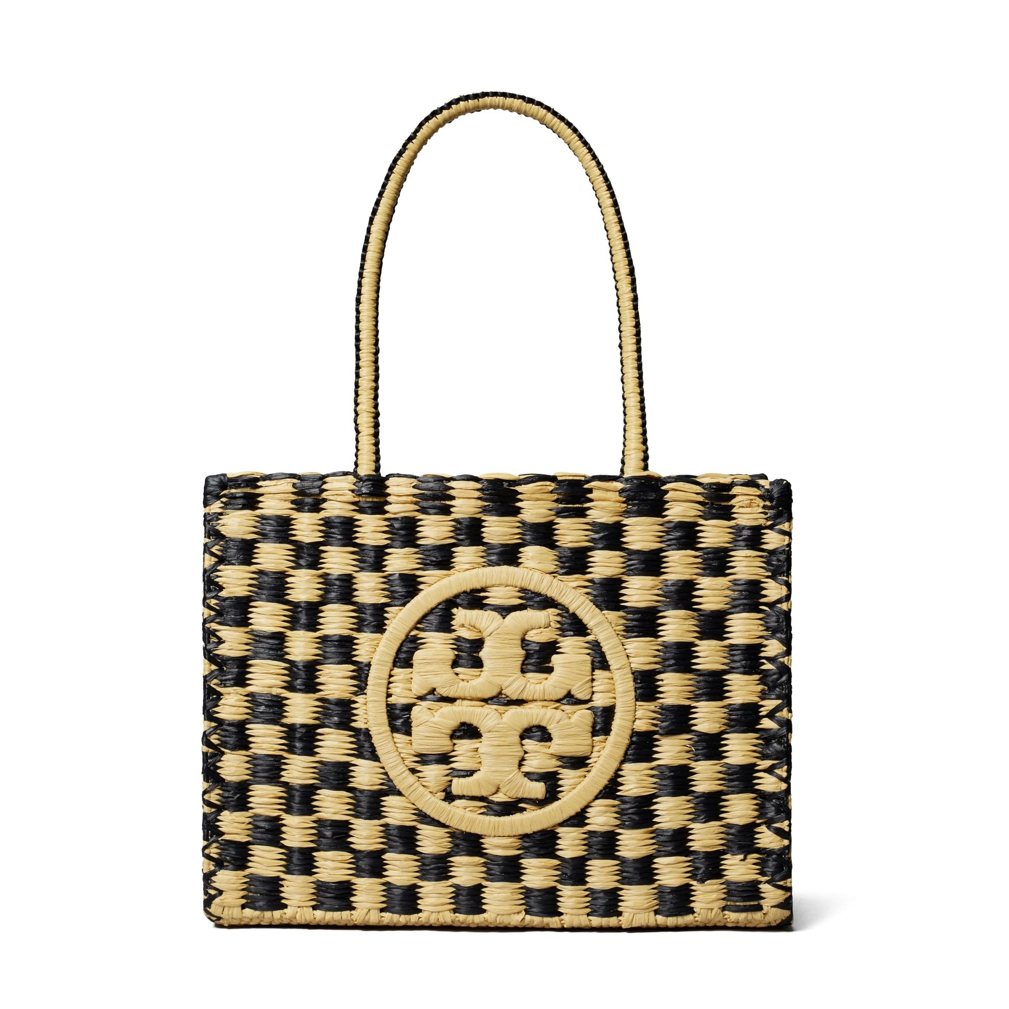 Women Ella Hand-Crocheted Checkered Small Tote - Black / Natural