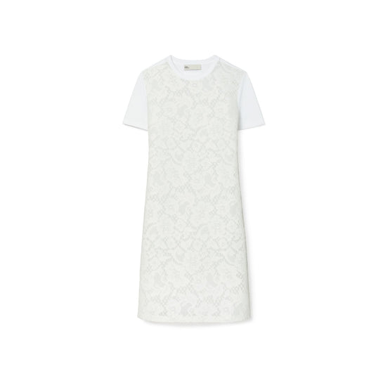 Women Corded Lace T-Shirt Dress - White