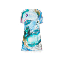 Women Cotton T-Shirt Dress - Blue Lucky Duck