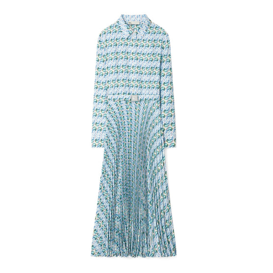 Women Printed Twill Dress - Blue Lucky Duck