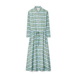 Women Printed Shirtdress - Blue Glass Swan Allover