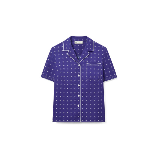 Women Lily Cotton Camp Shirt - Ballpoint Ink Nothing Ditsy