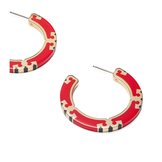 Women Icon Striped Enamel Hoop Earring - Tory Gold / Red / Navy