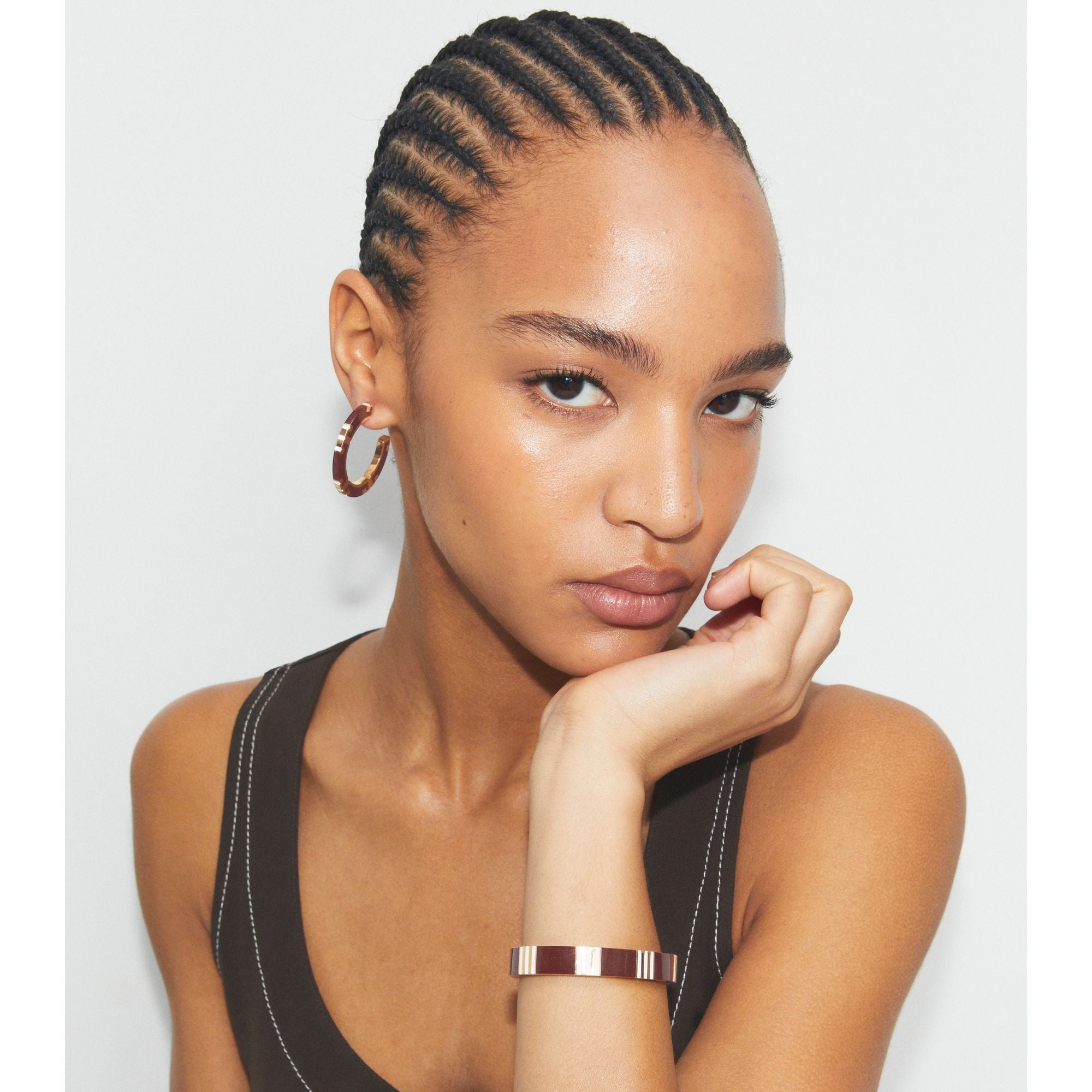 Women Icon Striped Enamel Hoop Earring - Tory Gold / Red / Navy