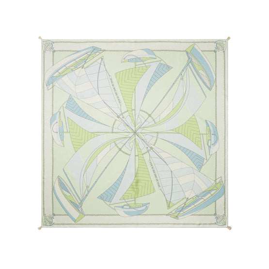Women Sailboat Spiral Silk Square - Mint