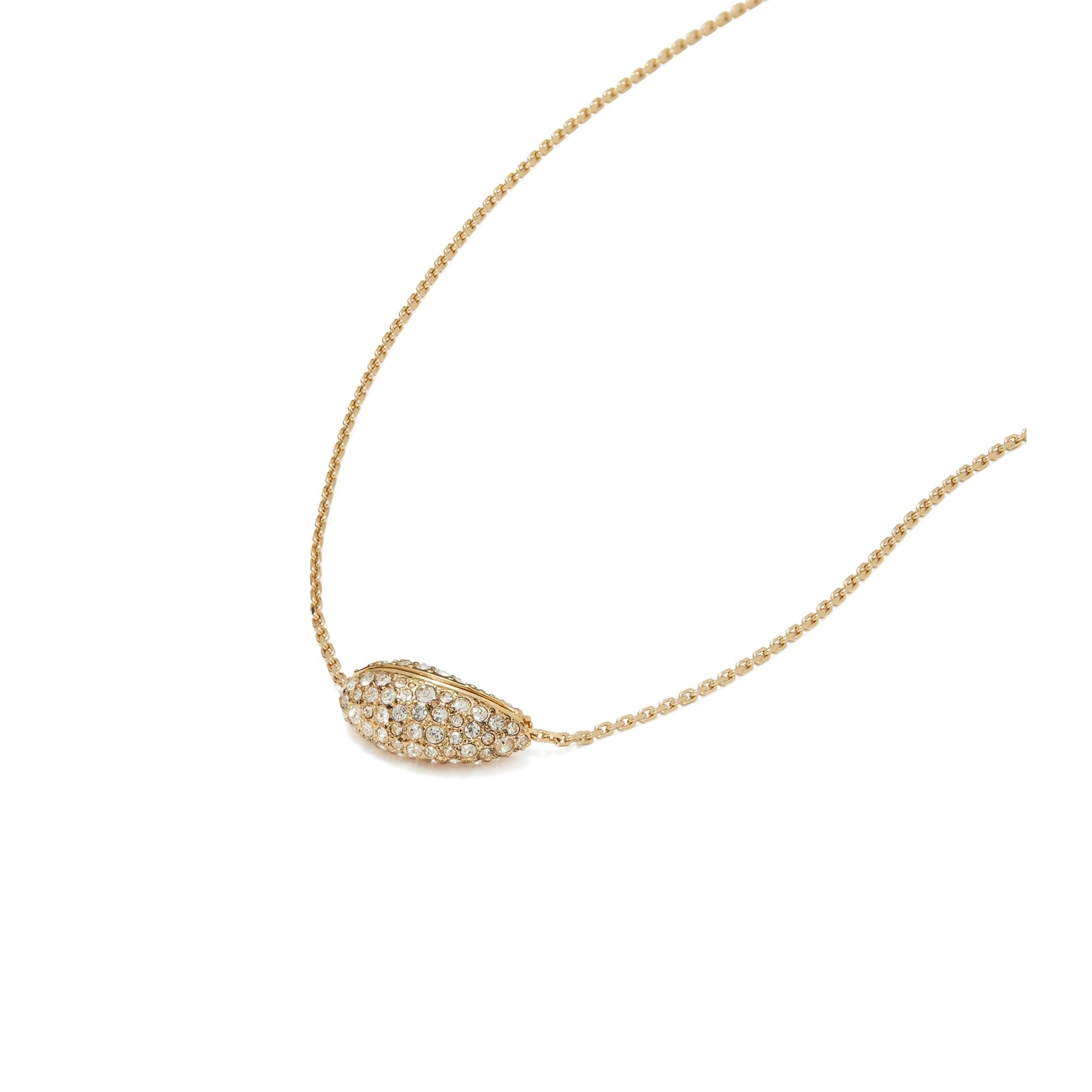Women Pierced Pavé Pendant Necklace - Light Brass / Crystal