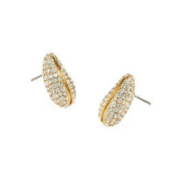 Women Small Pierced PavÃ© Earrings - Light Brass / Crystal