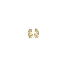 Women Small Pierced Pavé Earrings - Light Brass / Crystal
