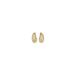 Women Small Pierced PavÃ© Earrings - Light Brass / Crystal